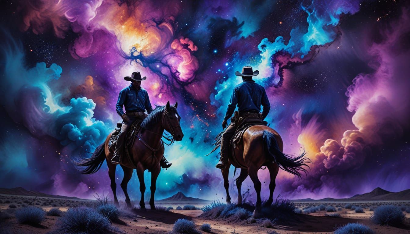 Cowboy Under Nebulae in Alcohol Ink Style