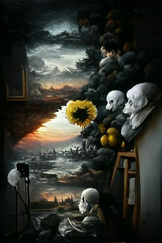 Monochrome Sunset Painting in Impressionism Style