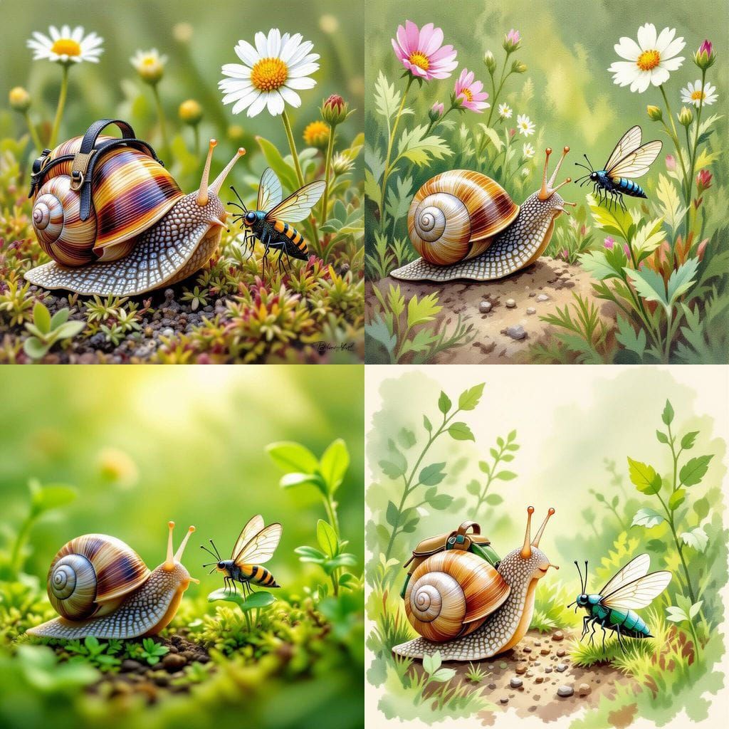 Curious Snail Inspecting Insect