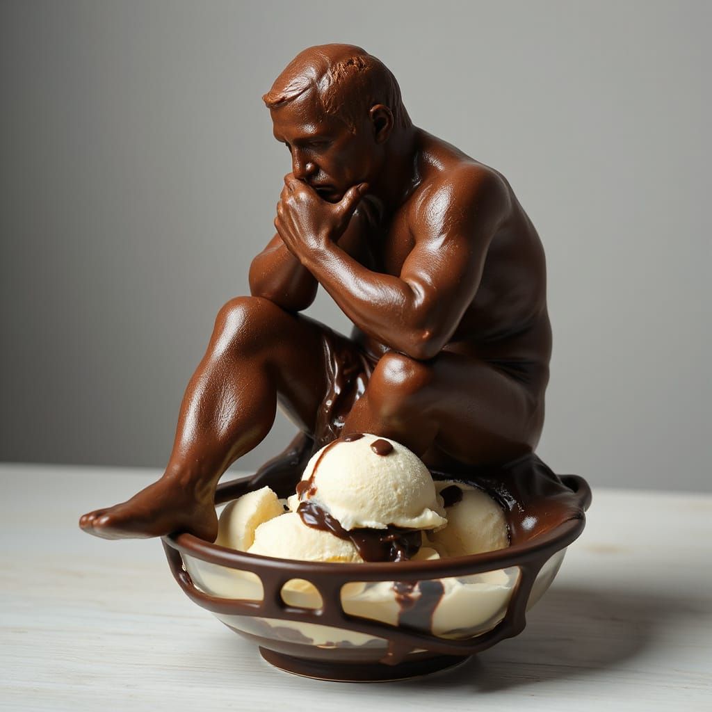 Chocolate Thinker on Ice Cream Sculpture