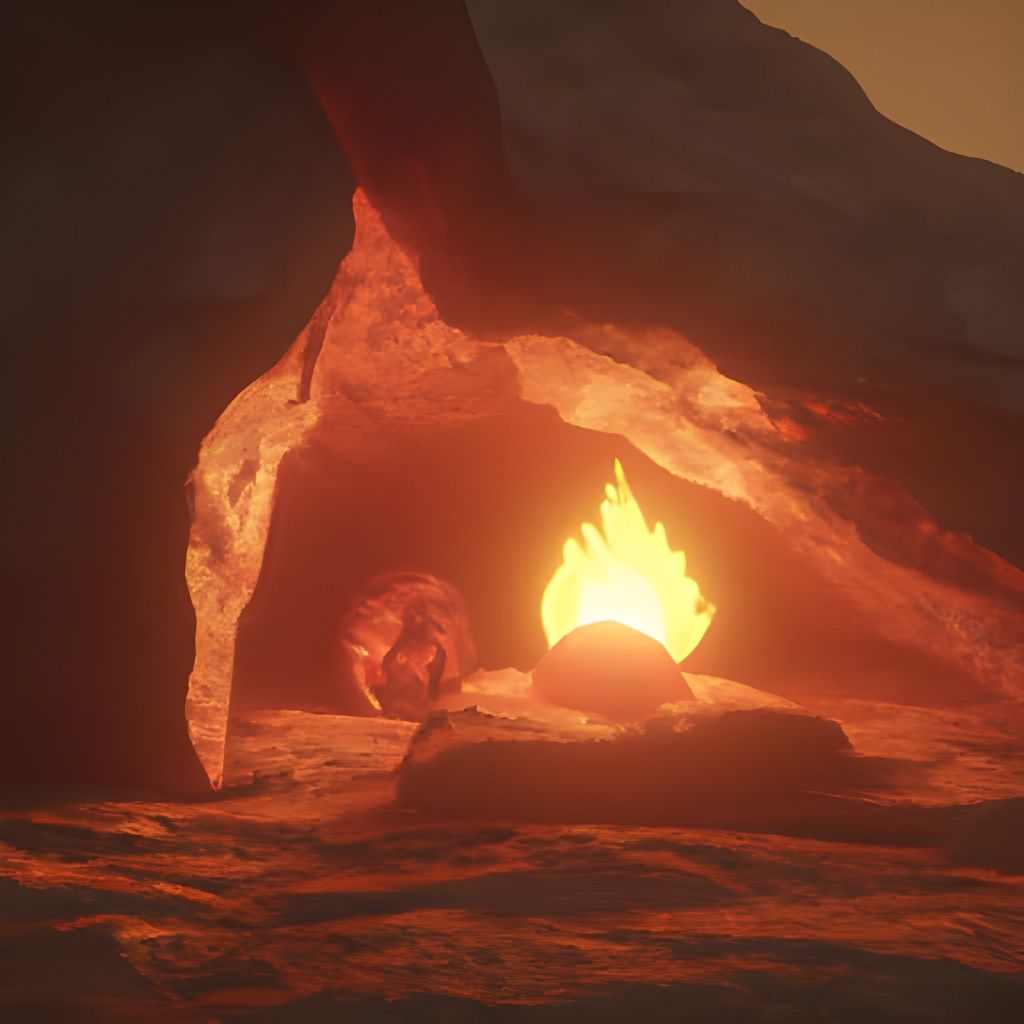 Rocky Cave with Fire and Creature in 3D