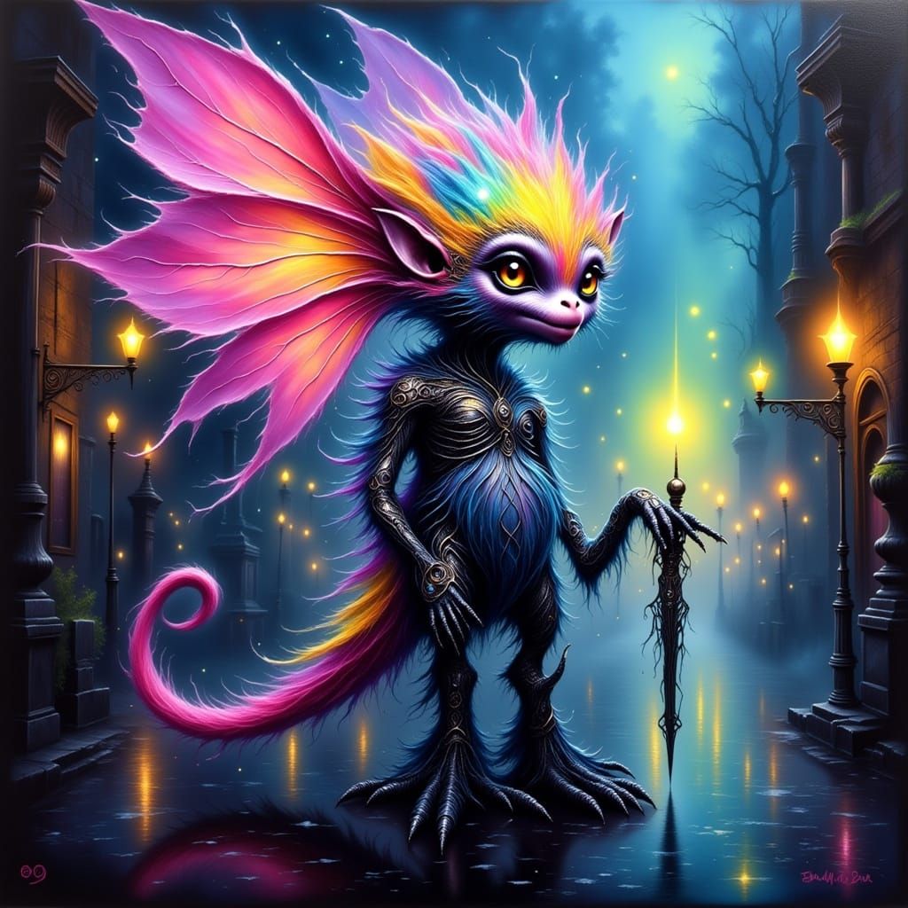 Cyberpunk Flower Creature in Ethereal Oil Painting