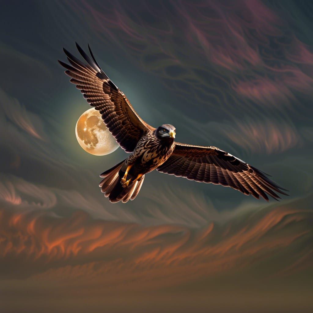 Night Hawk Soaring Under a Radiant Moon