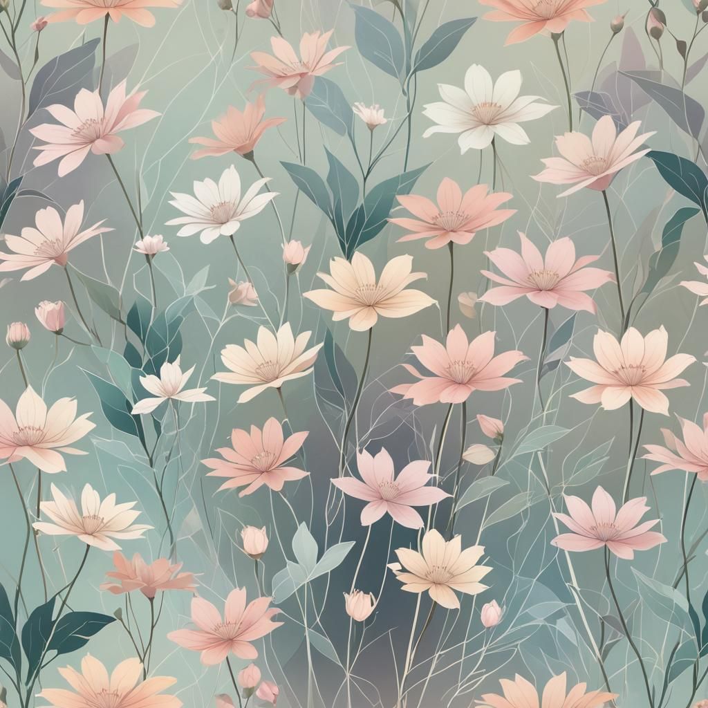 Geometric Pastel Flowers in Minimalist Art Nouveau Style