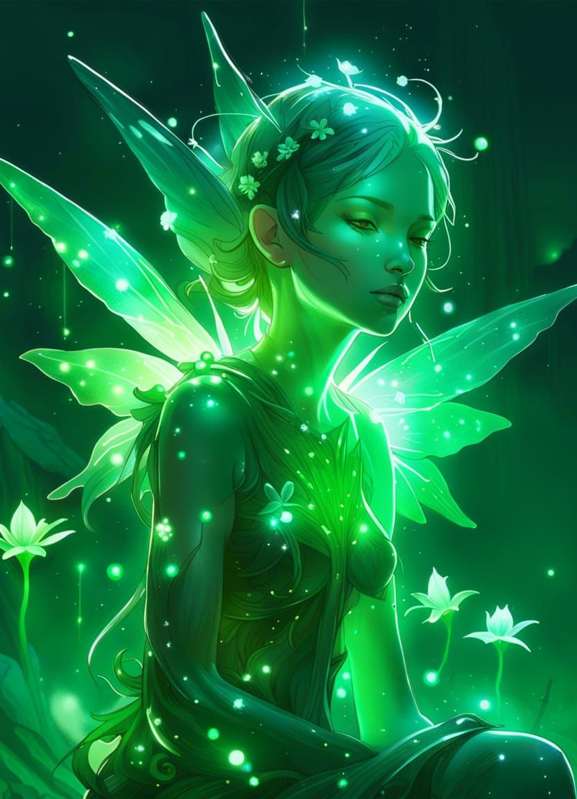 Bioluminescent Fairy Constellation in Dark Green Ambiance