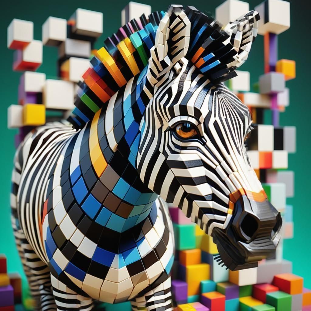 Hyperrealistic Pixel Zebra in a Vibrant Savanna