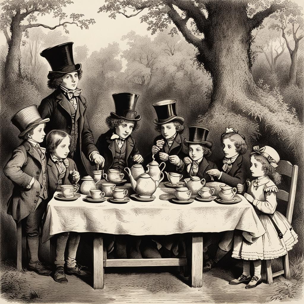 Mad Hatter's Tea Party: Original Line Drawing