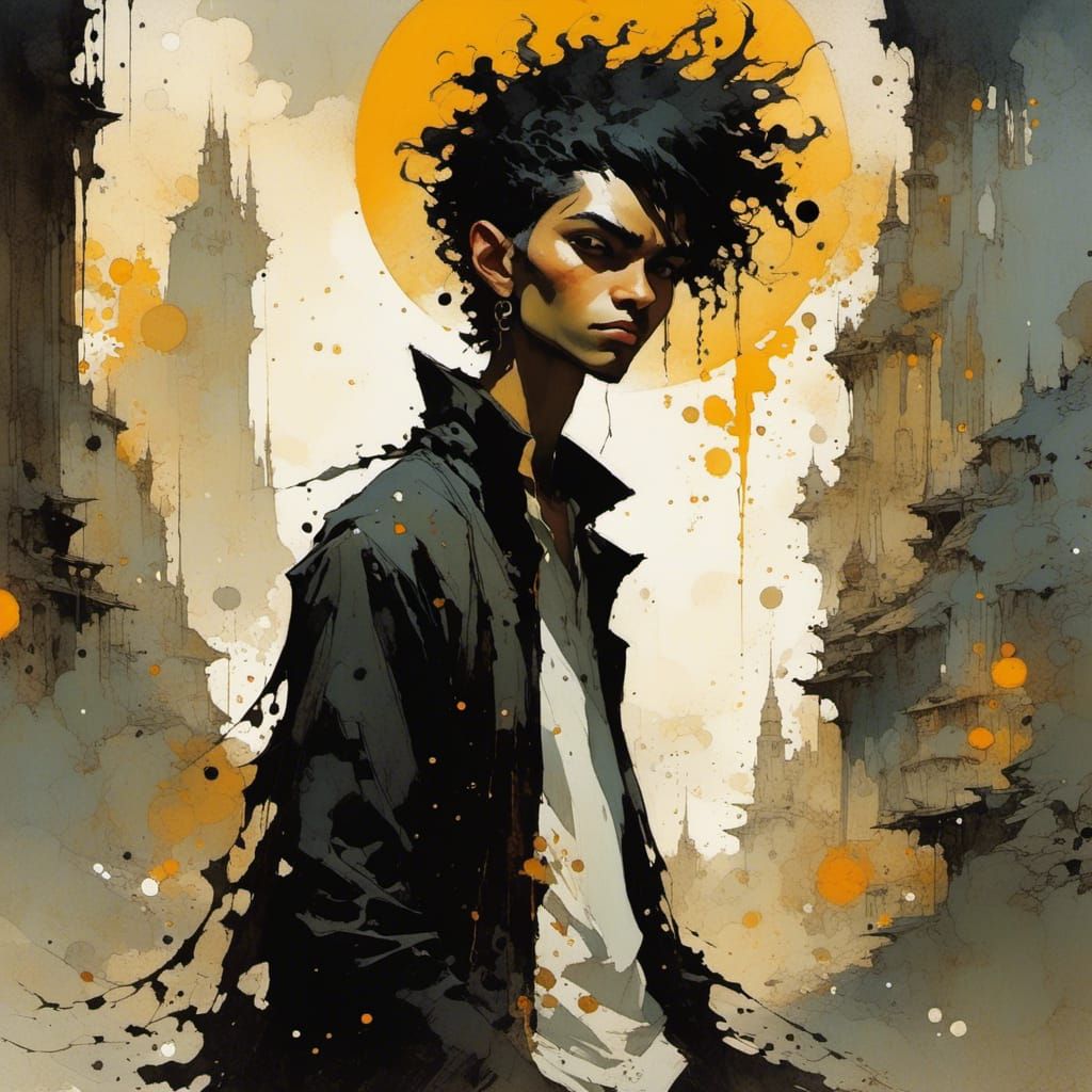 Punk Warlock Portrait in Minimalist Illustrative Style