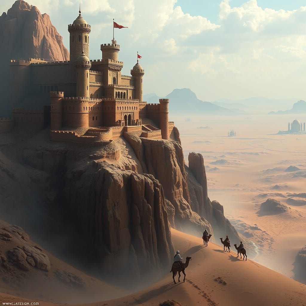 Epic Arab Castle Overlooks Majestic Desert Landscape in Cybe...