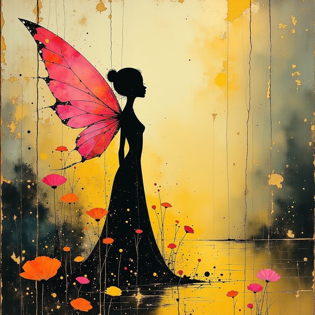 Dark Fairies Flitting Around a Yellow Pool