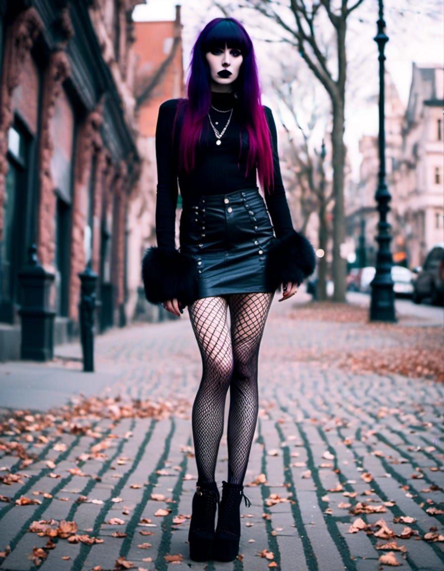 goth woman in fishnet tights
