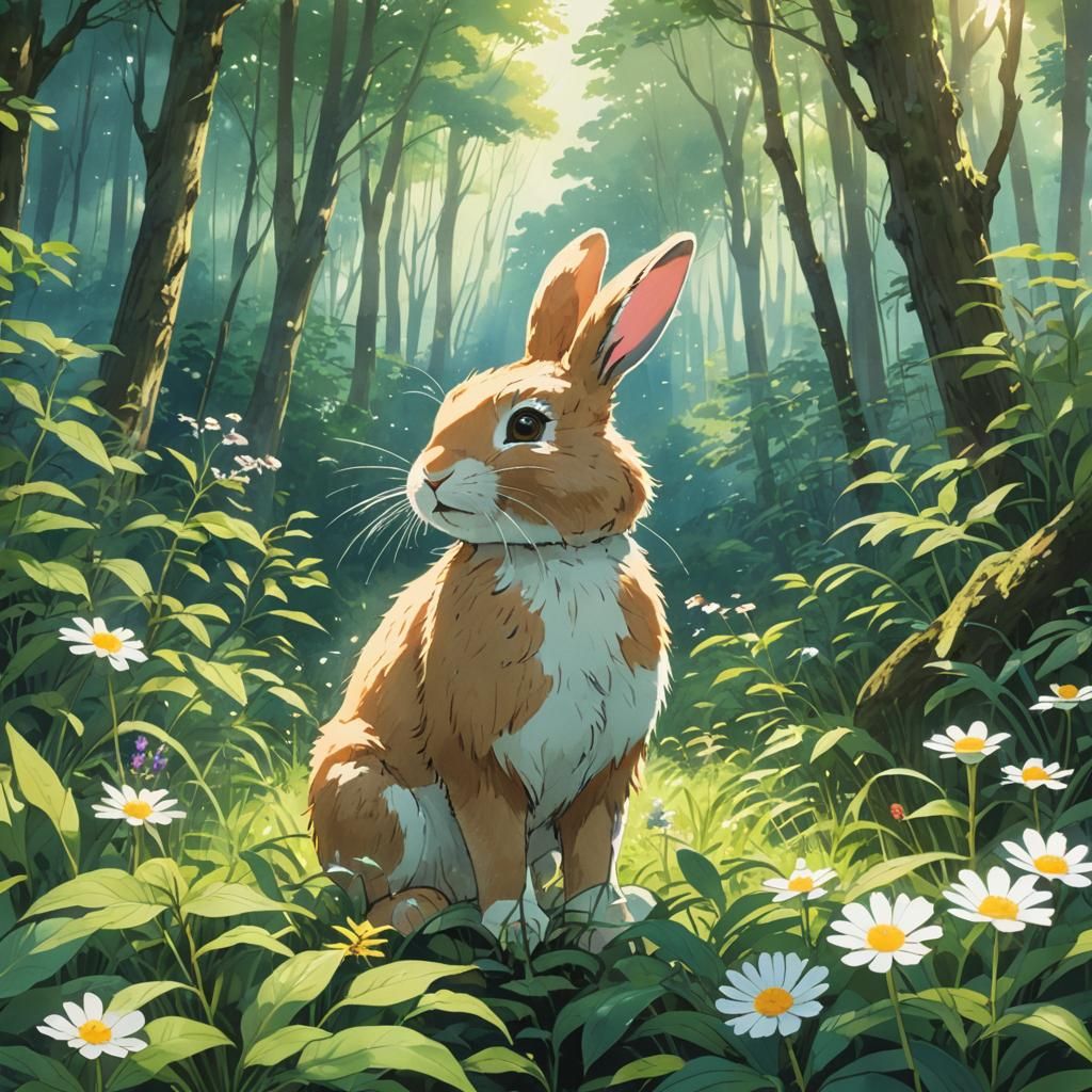 Bunny in Forest: Watercolor Anime Key Visual