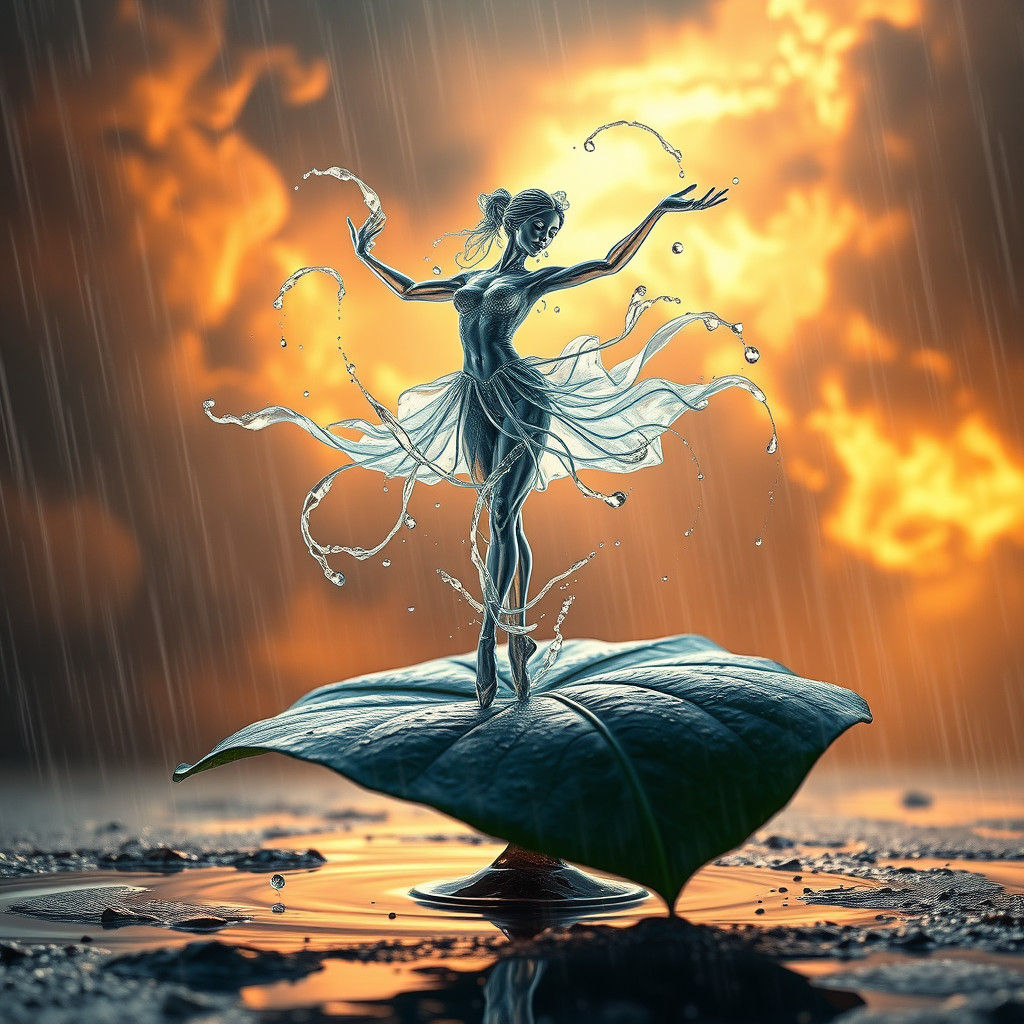Water Nymph Ballet in Rain-Soaked Light