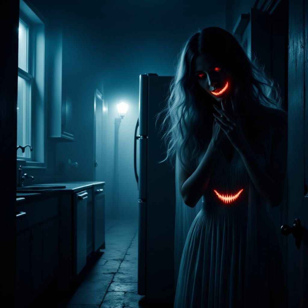 Sinister Refrigerator in Dark Kitchen: Analog Horror