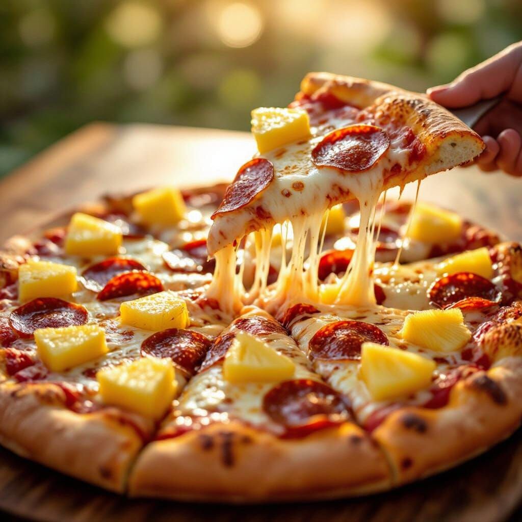 Juicy Pineapple Chunks on Pepperoni Pizza