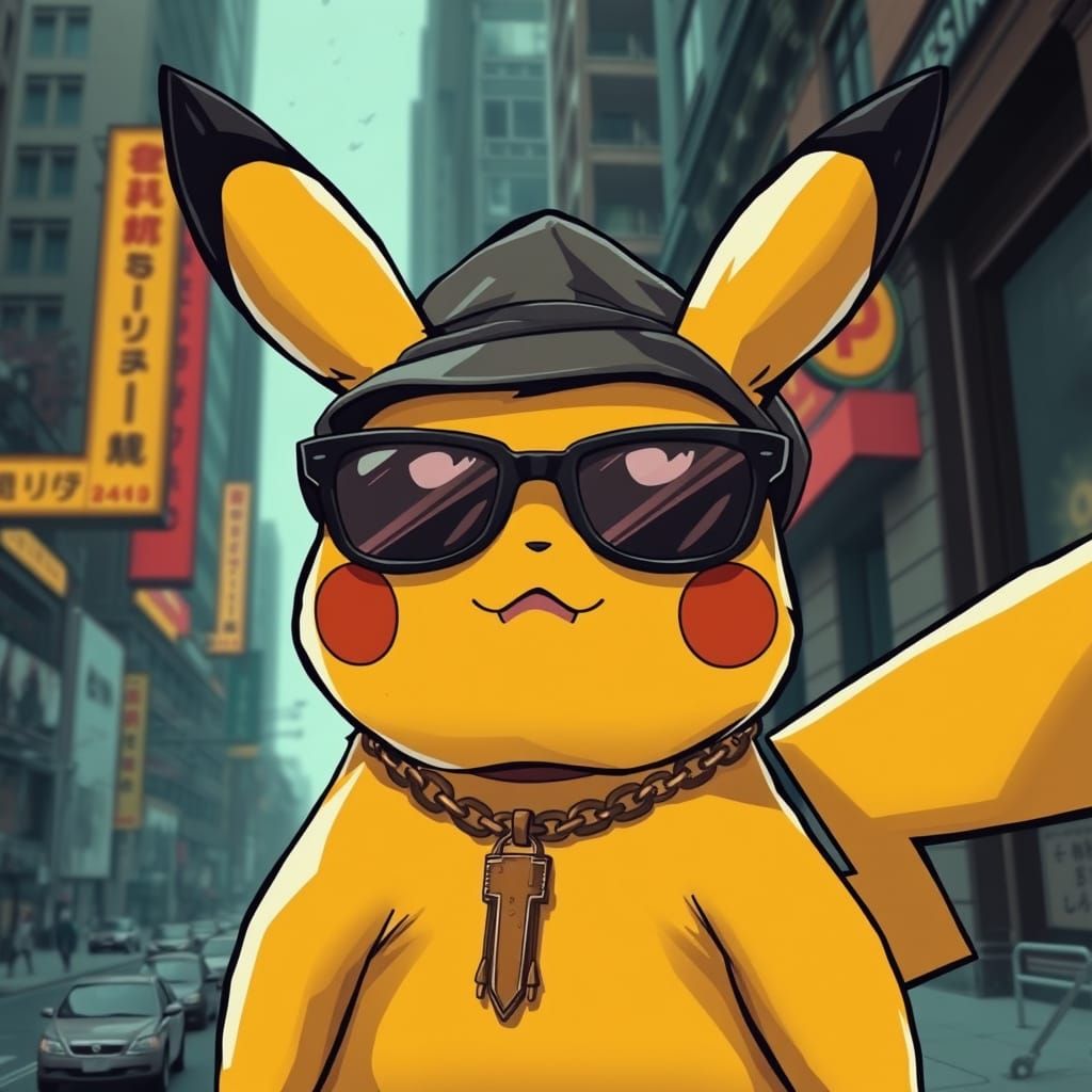Gangster Pikachu in Noir Comic Style