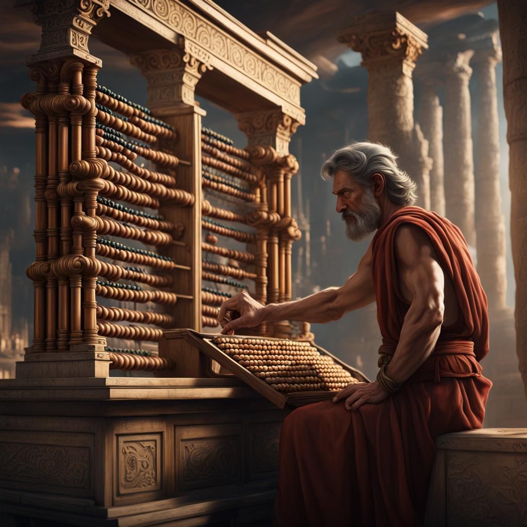 Ancient Greek Man Studies Abacus in Matte Painting