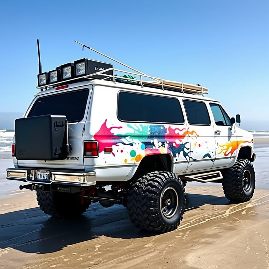 Vibrant Beach Buggy Van Rolls Down the Shore