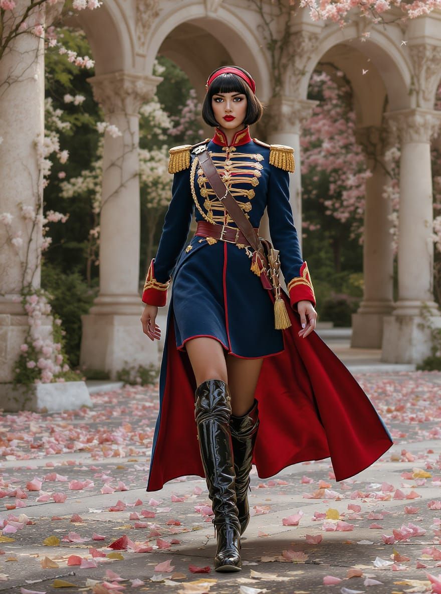 Elegant Woman in Germanic Military Uniform in Enchanted Cour...