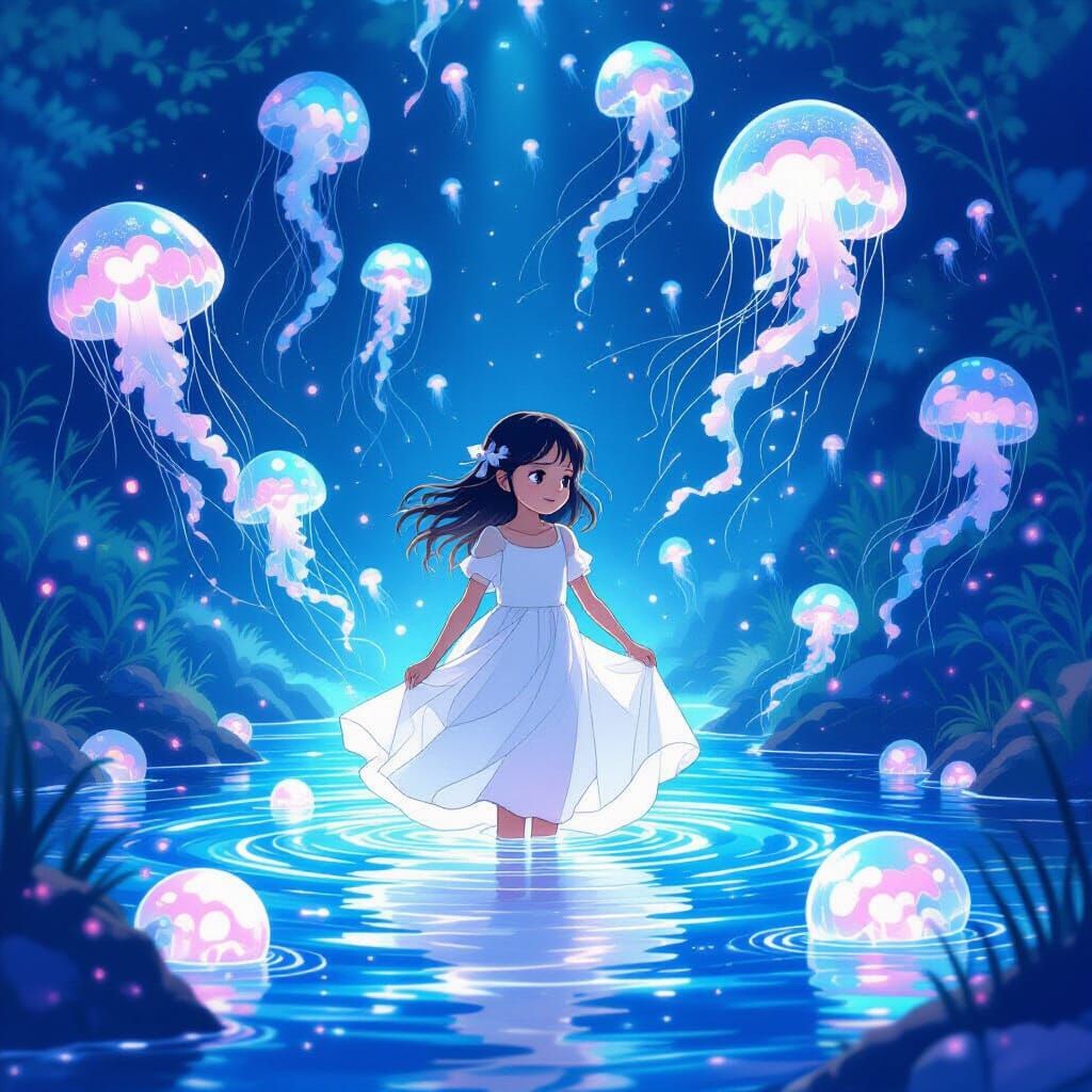 Eliza and Jellyfish Lagoon: Dreamlike Digital Art