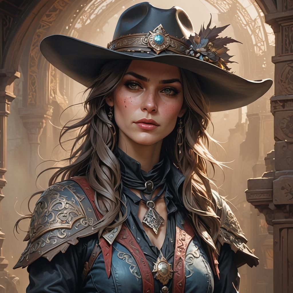 Gothic Cowgirl Portrait in Hyperdetailed Art Style