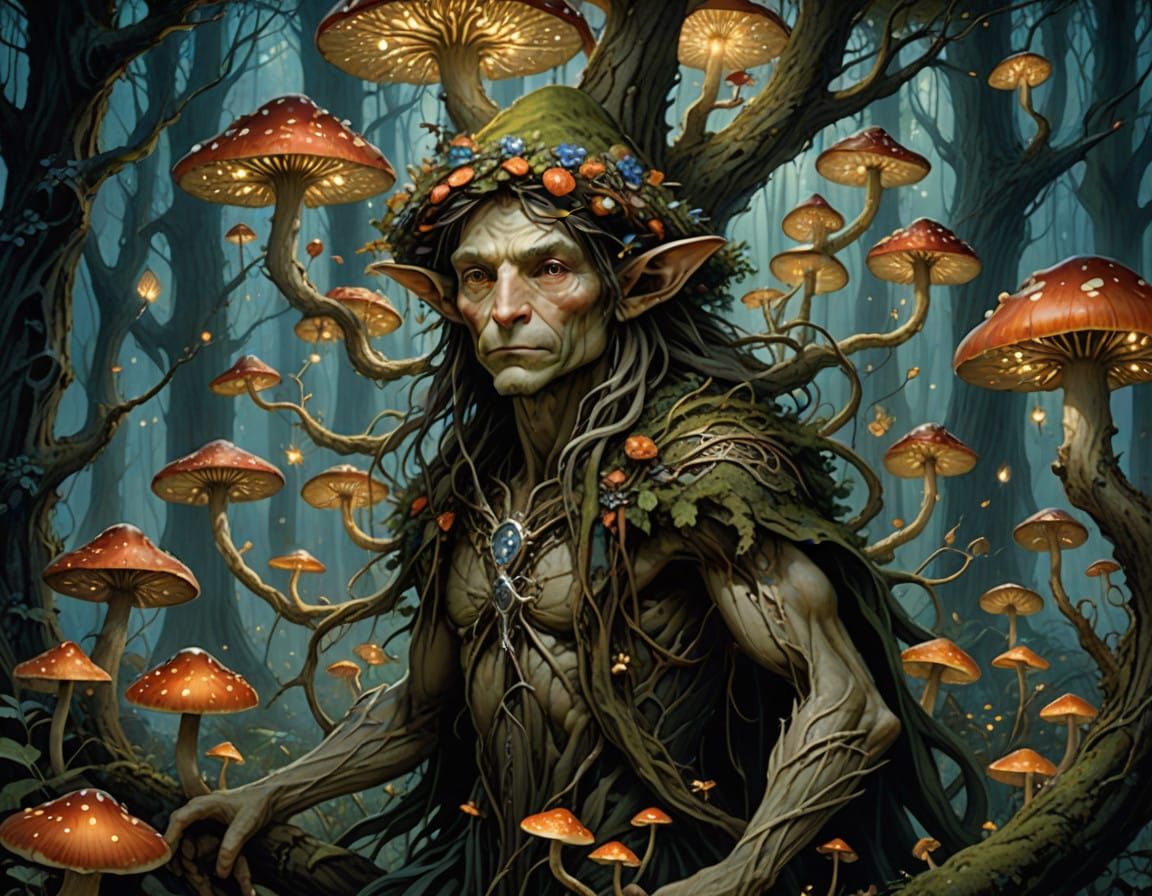 Whimsical Tree Beings in Luminous Forest