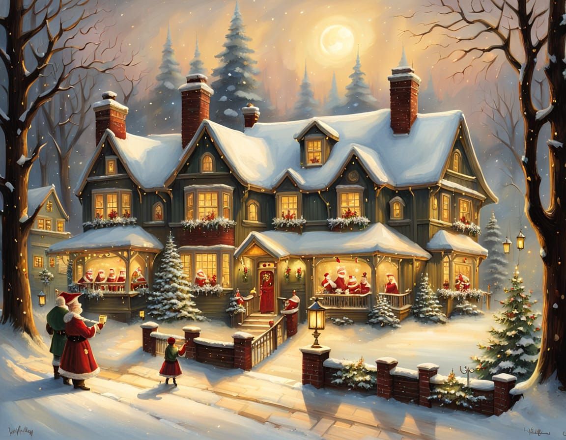 Warm Winter Portrait of Mr. and Mrs. Santa Claus in Cozy Fir...