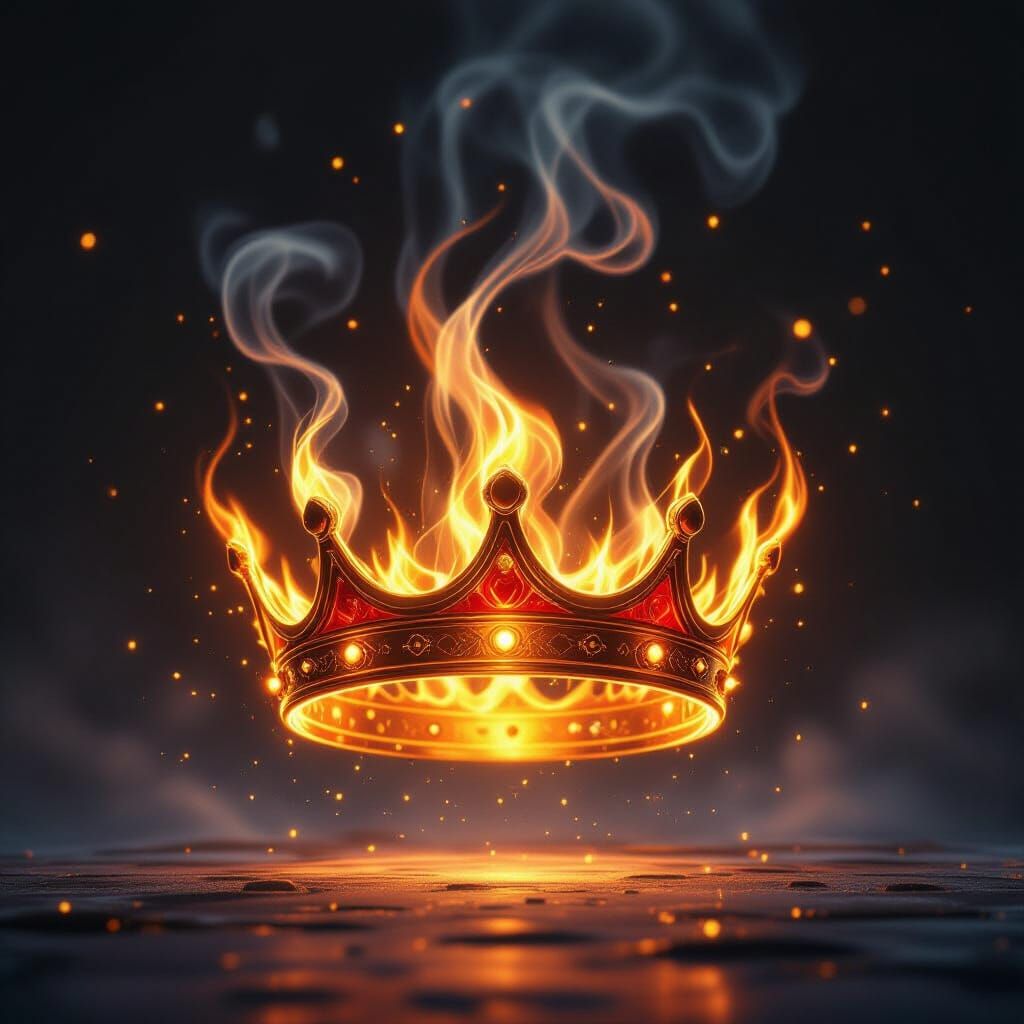 Majestic Fire Crown with Golden Sparks in Painterly Realism