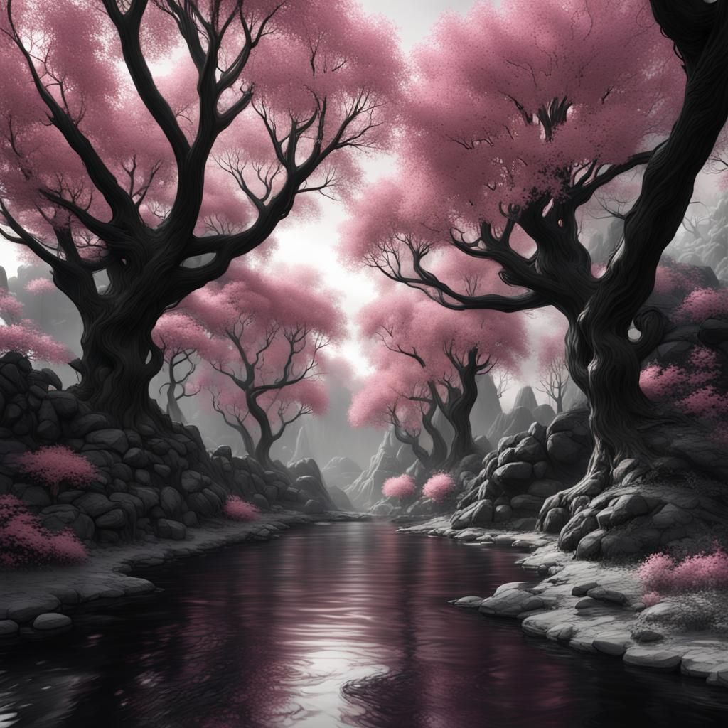 Monochrome Trees with a Touch of Pink