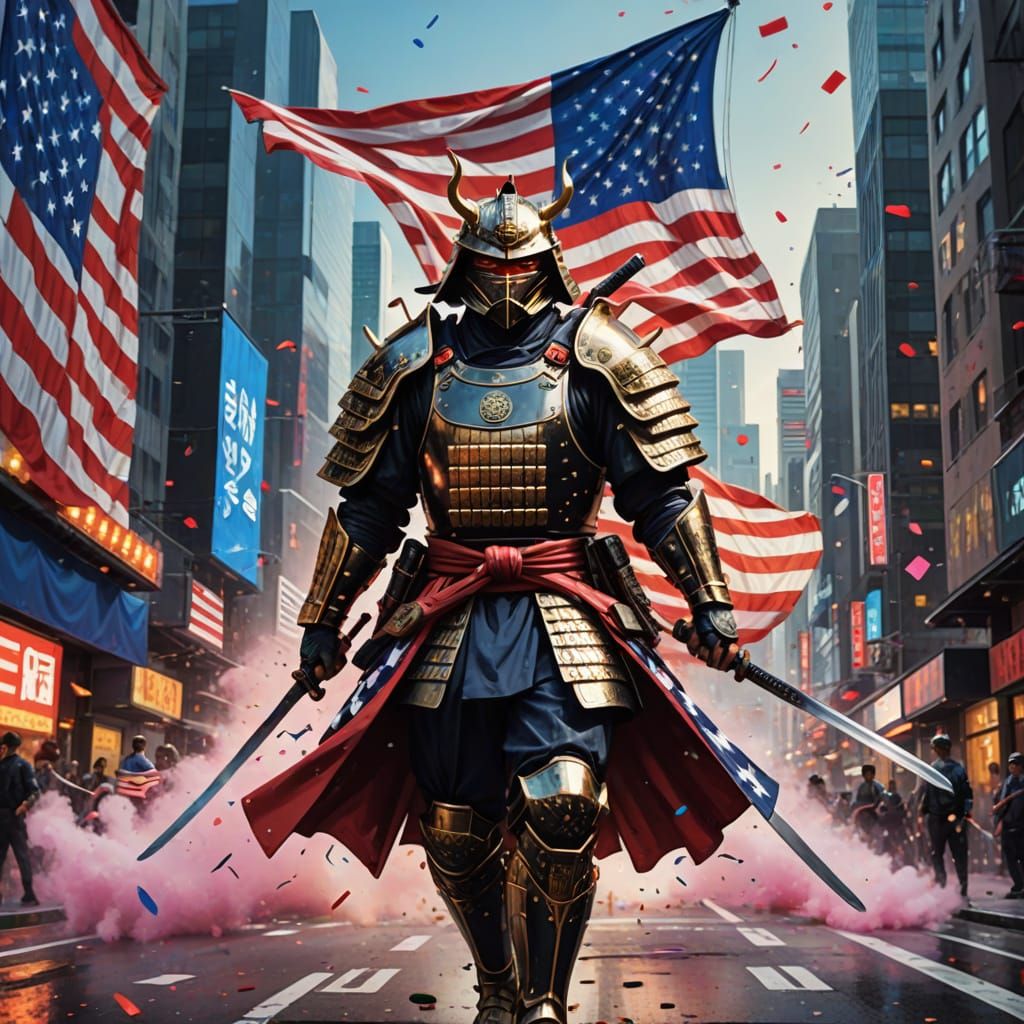 Surreal Samurai Runs Towards Presidential Podium in Futurist...