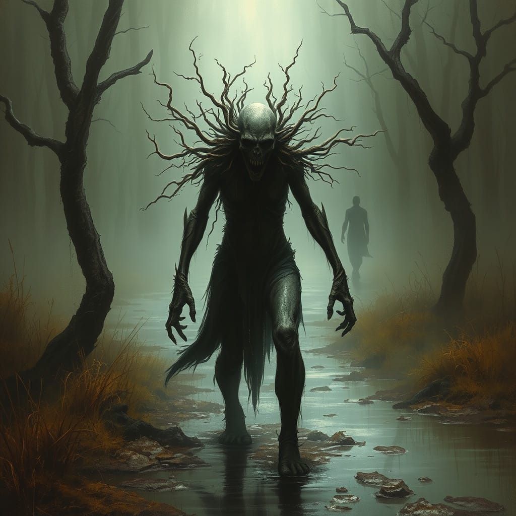 Gothic Swamp Hag Emerges from Dark Depths