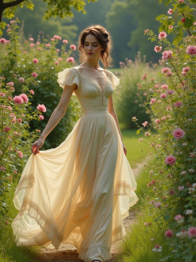 Elegant Lady in a Whimsical Victorian Park