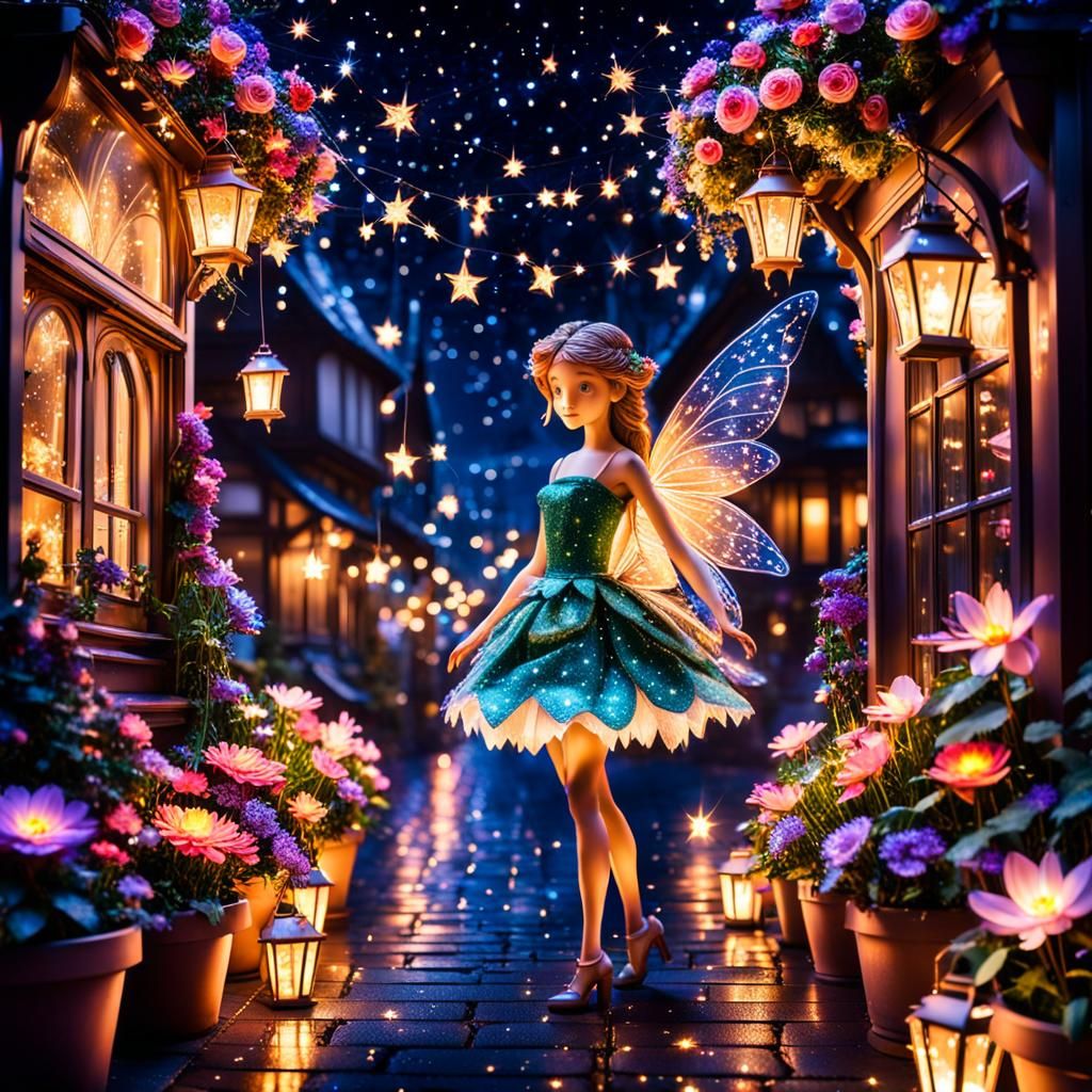 Enchanted Fairy in City at Night