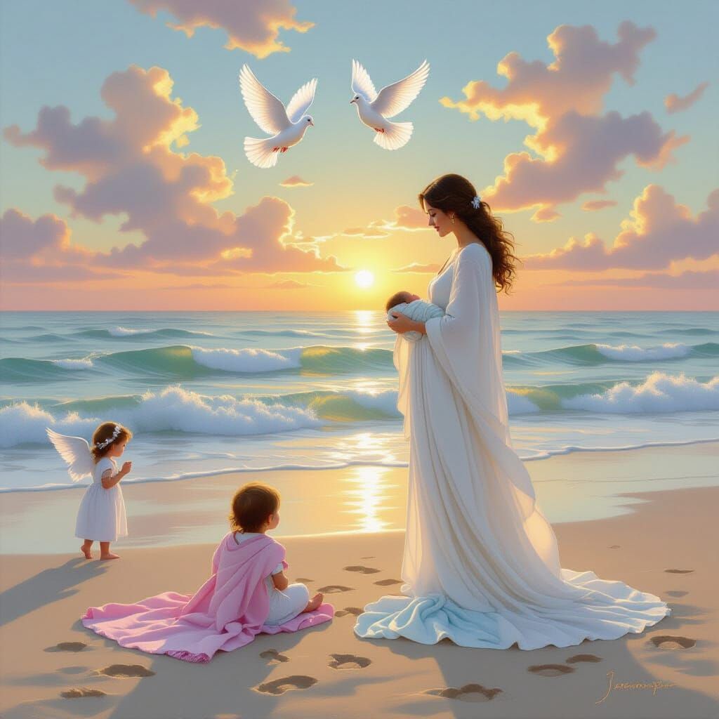 Angelic Beach Scene in Kinkade Style