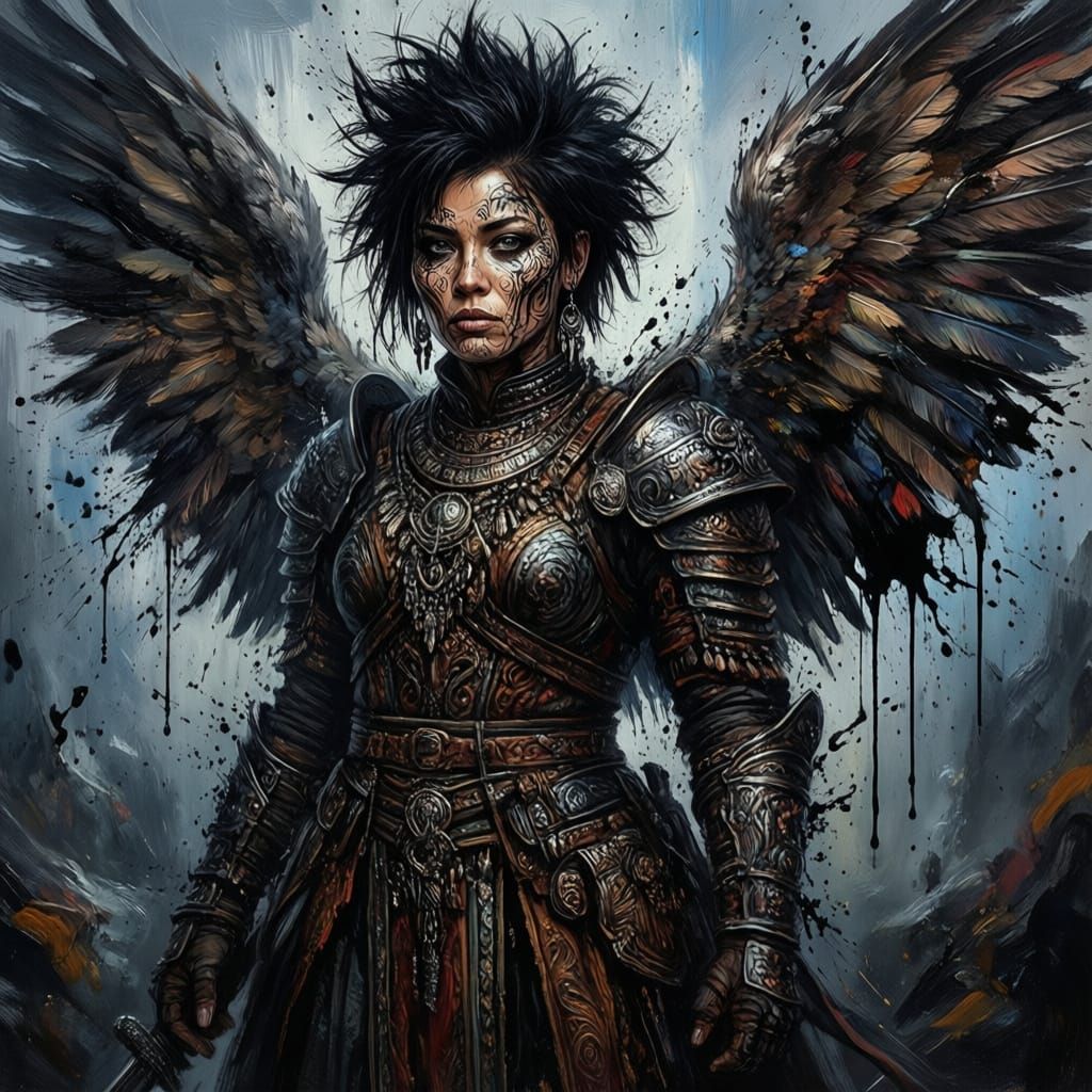 Woman in Armor with Feathery Wings