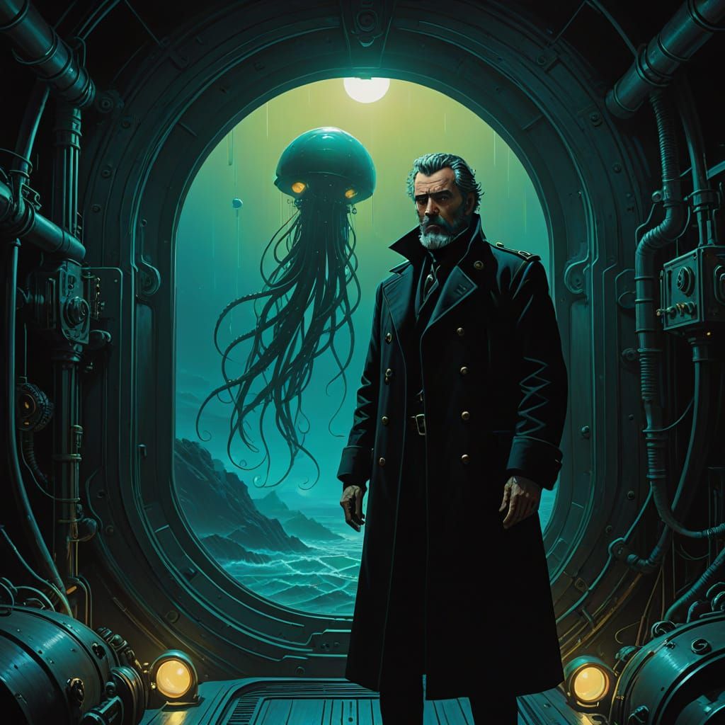 Surreal Submarine Odyssey in Futuristic Depths