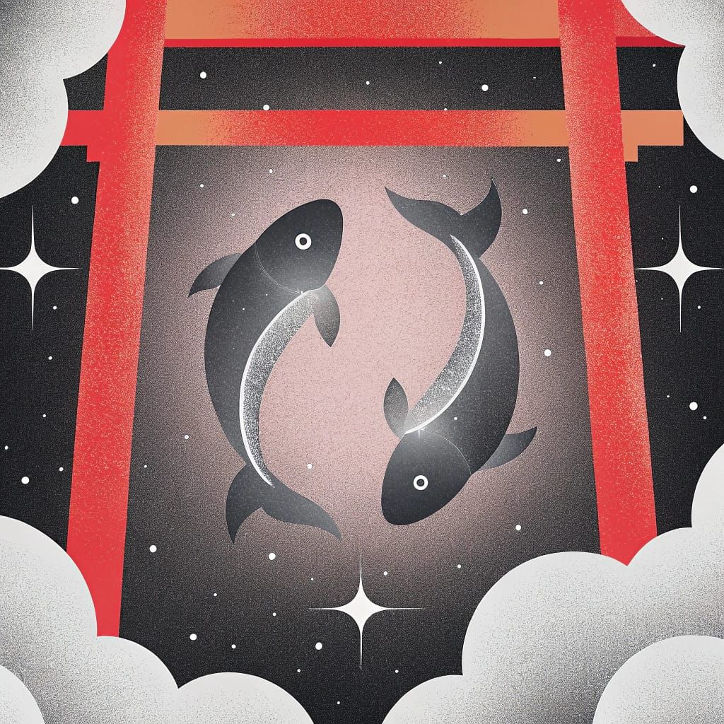 Ethereal Cosmic Yin Yang Koi Fish in Vibrant Red Aura