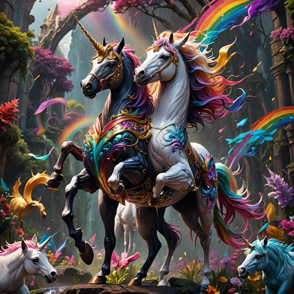 Rainbow Unicorn: Detailed Fantasy Concept Art