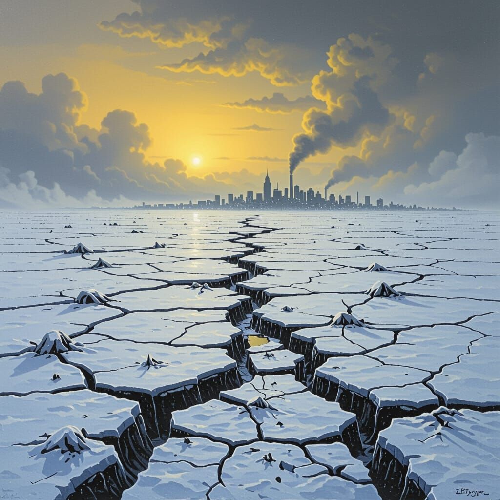 Dystopian Winter Landscape in Dark Surrealist Style