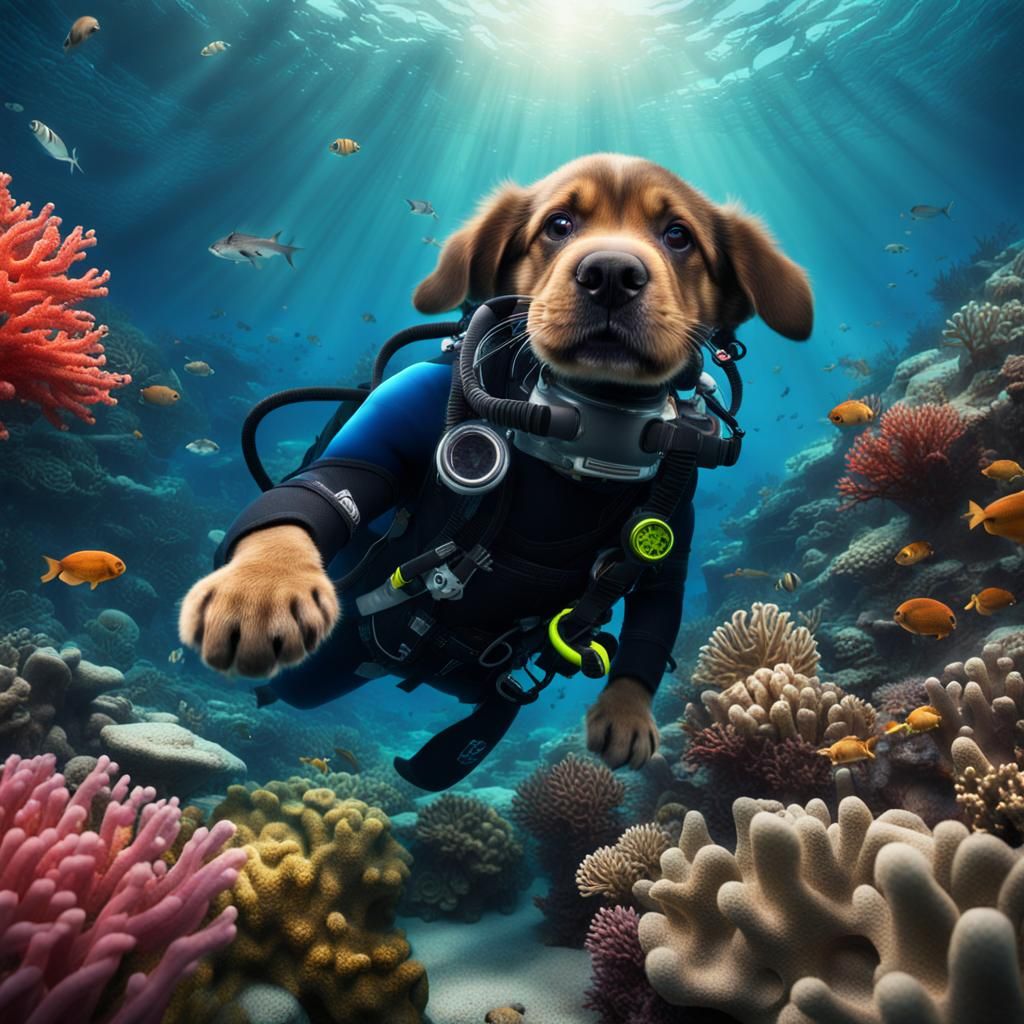 Puppy's Scuba Dive in a Coral Reef