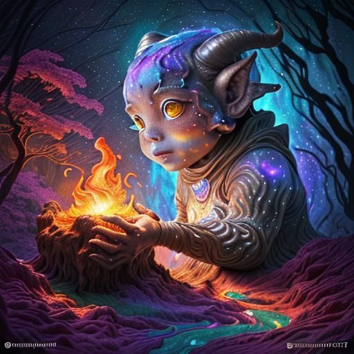 Molten Rock Golem Spirit Animal in Watercolor Style