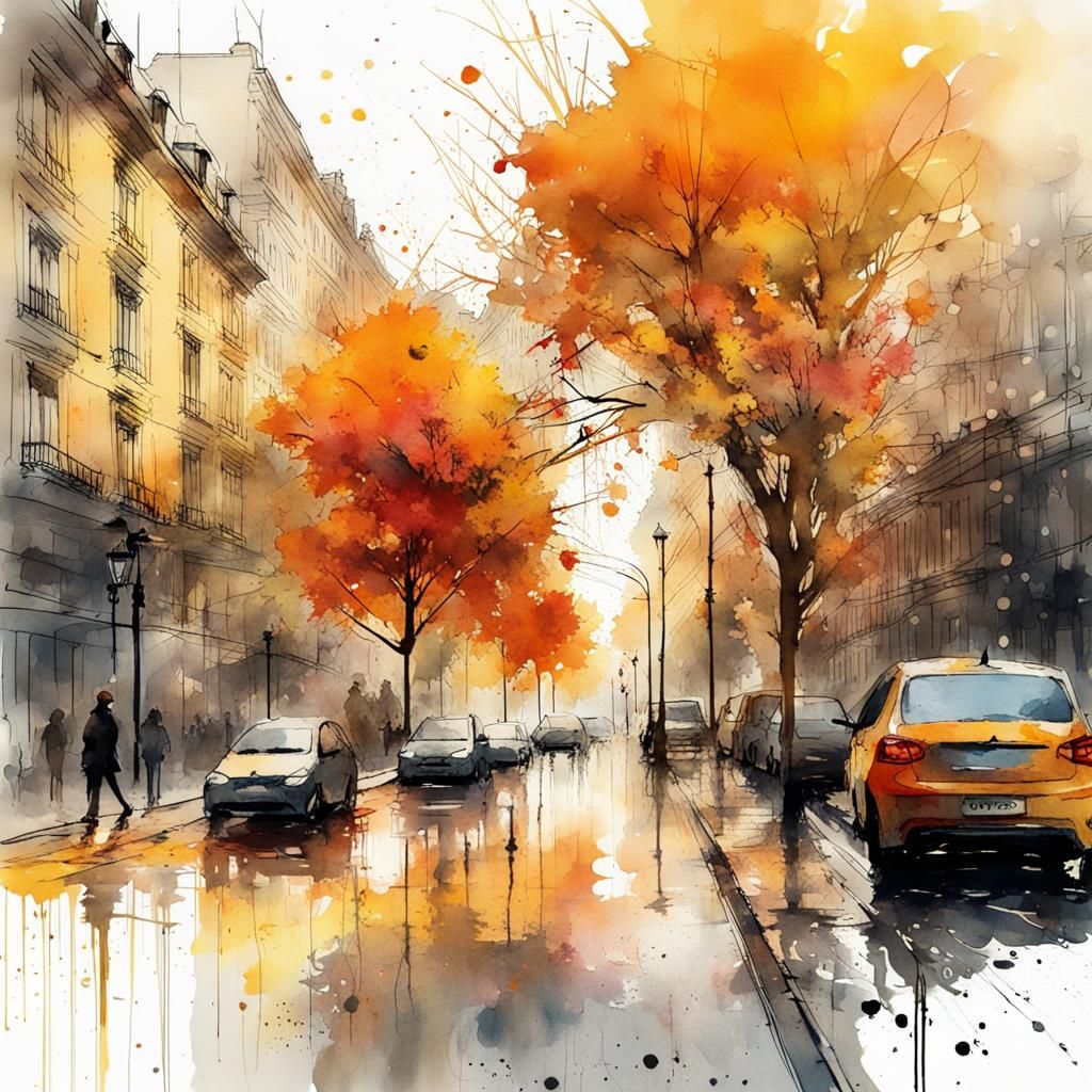Budapest Autumn Garden: Watercolor Splash Art