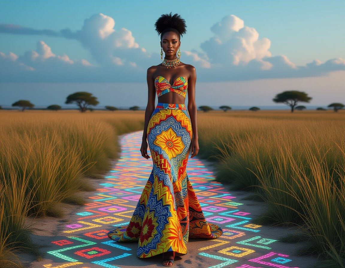 Luminous Embroidered Pathway with African Princess