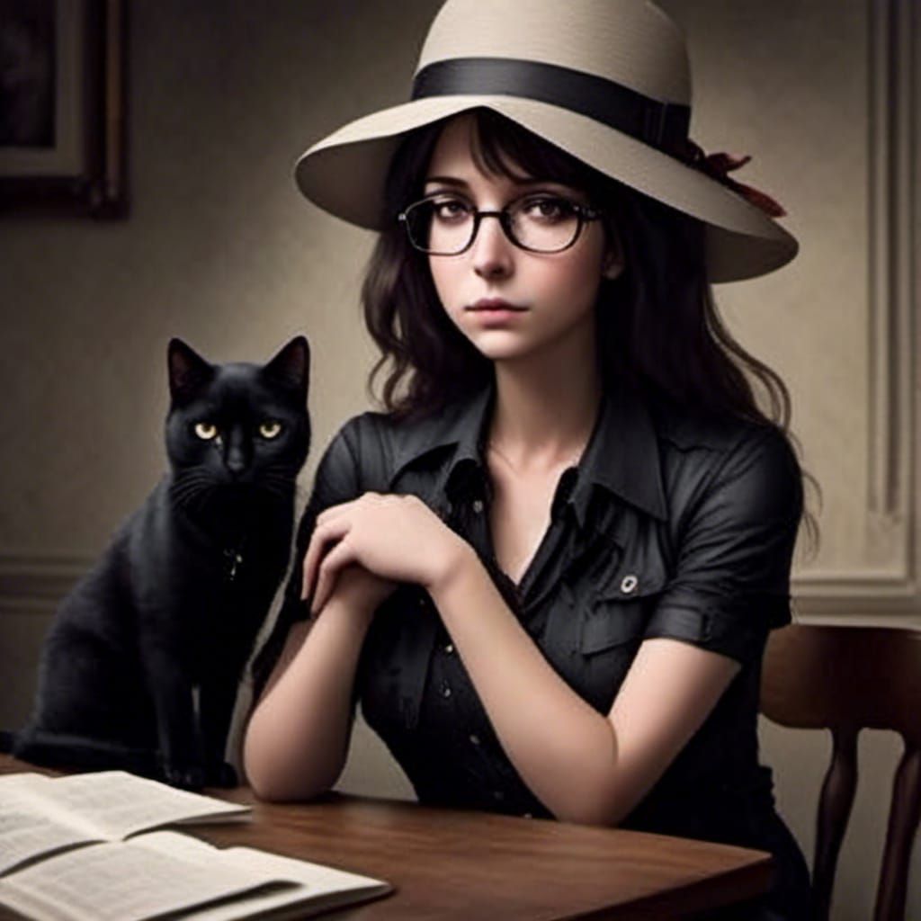 Woman Woken by Cat in Hyperrealistic Style