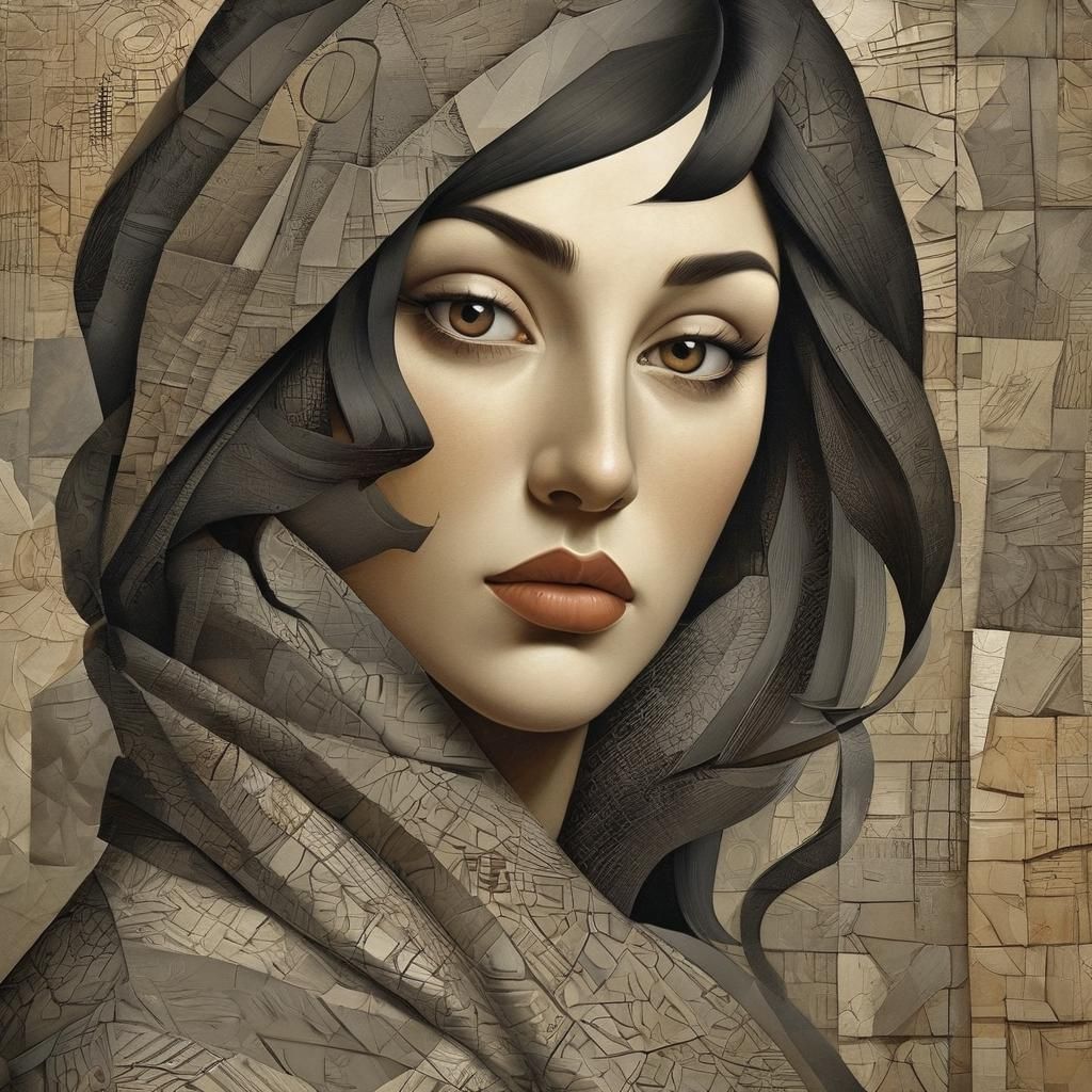 Cubist Drawing of a Beautiful Woman