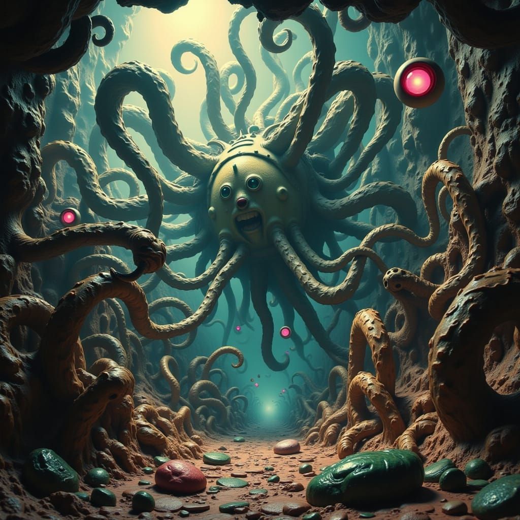 Surreal Nightmare Realm in Dark Biomechanical Style