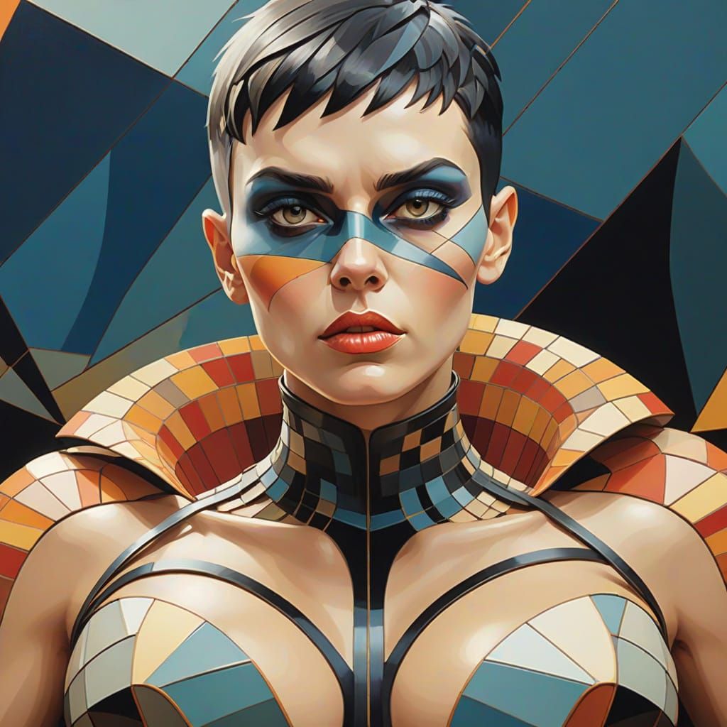 Furiosa Portrait in Geometric Abstract Style
