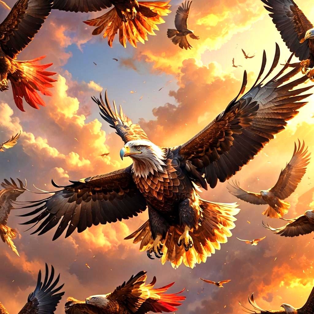 Eagle with Colorful Feathers in Golden Light