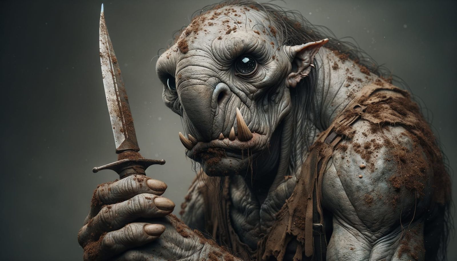 Realistic Orc-Like Creature with Jagged Scimitar