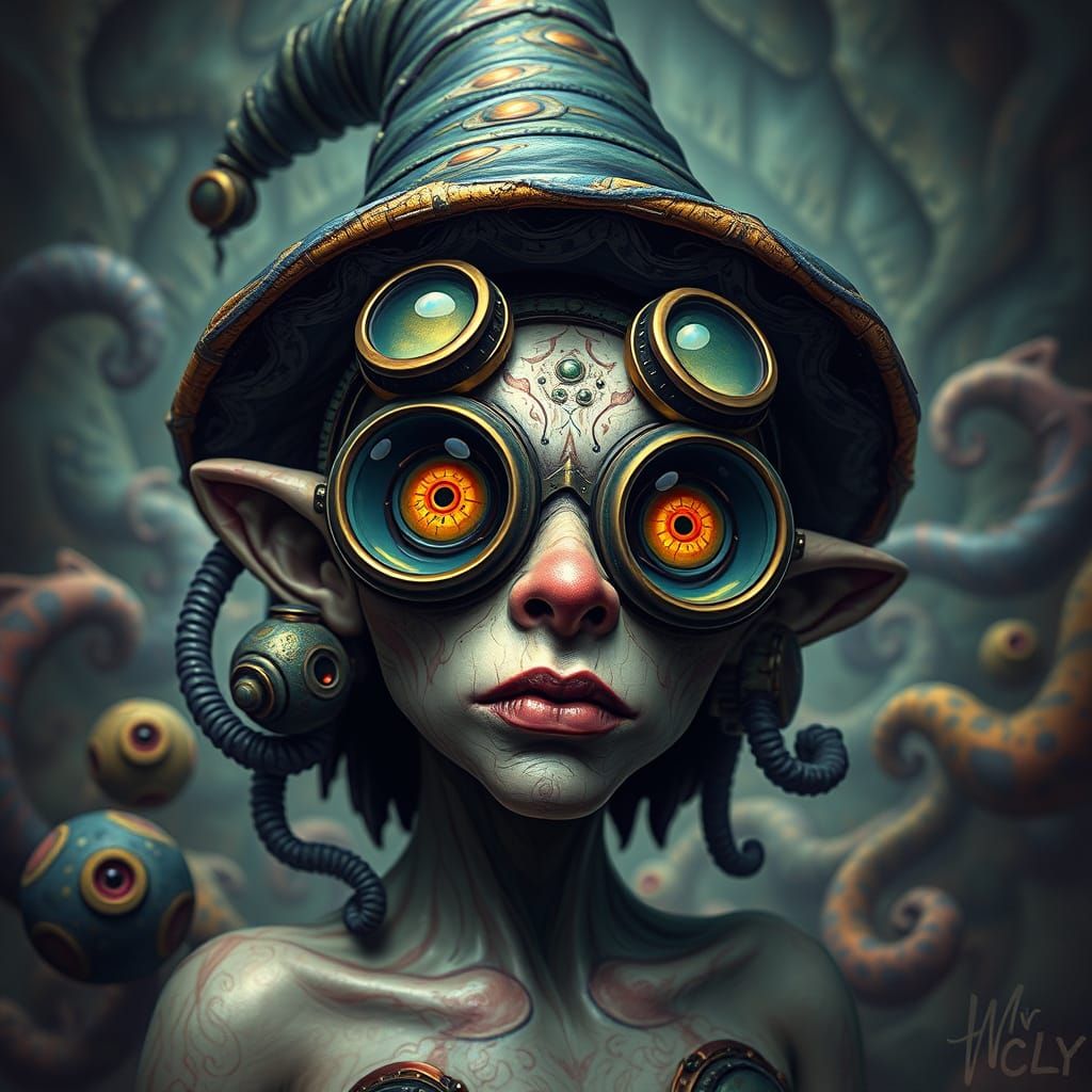 Ethereal Gnome Goddess in Giger-esque Psychedelic Depths